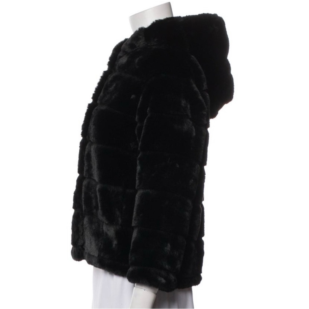 Apparis Black Hooded Faux Fur Coat - Picture 3 of 6
